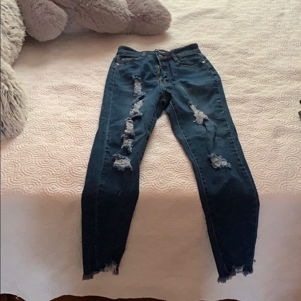 Medium blue ripped skinny jeans